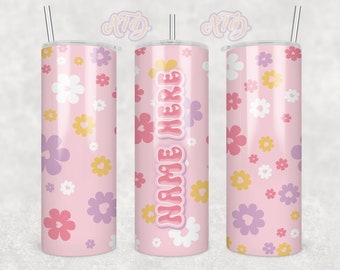 Custom Name Retro Flower Power Tumbler Wrap 20 oz Skinny Sublimation Designs  •  Retro Tumbler  • Retro PNG  • Retro Flower Tumbler