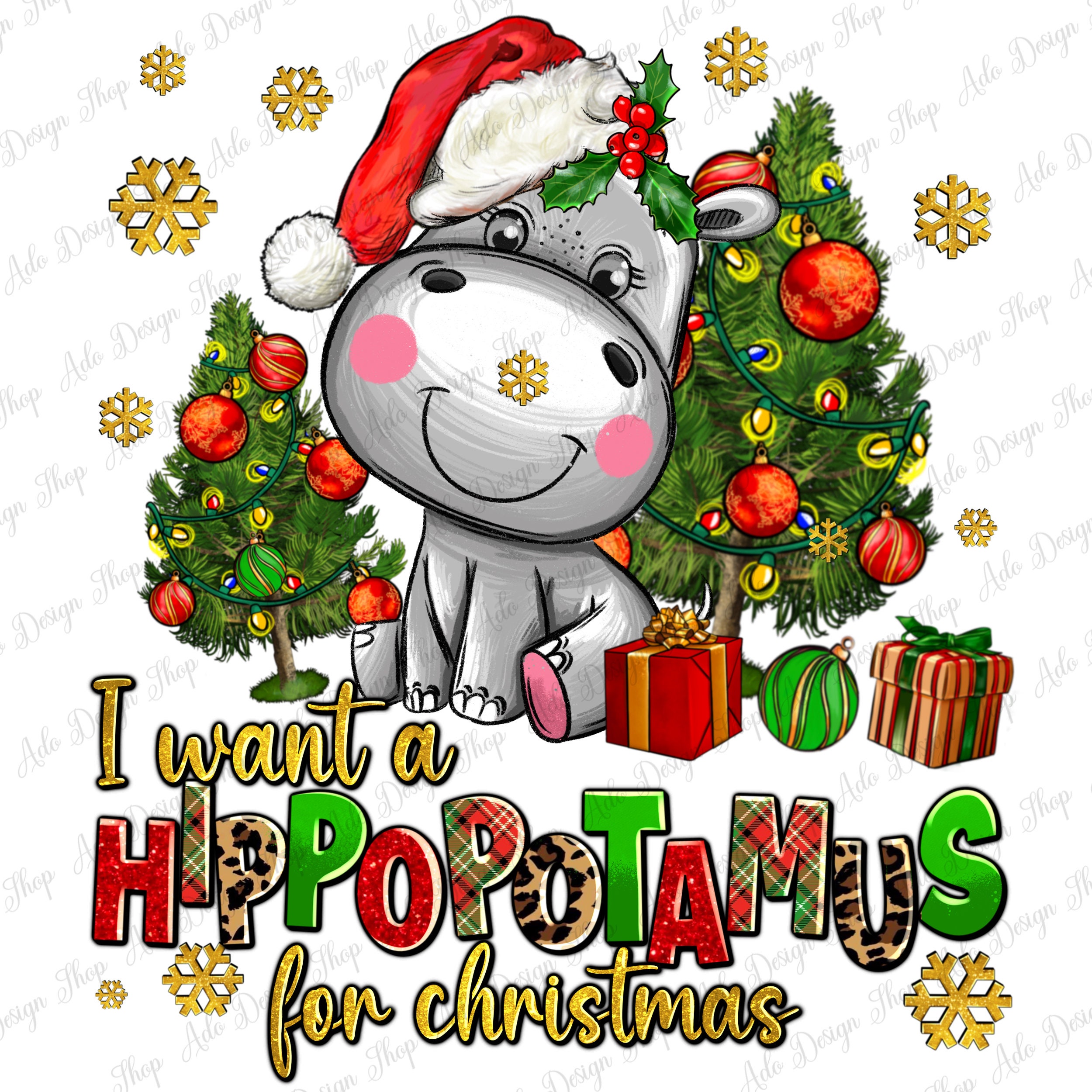 Christmas Hippo Tumbler Design By WatercolorColorDream