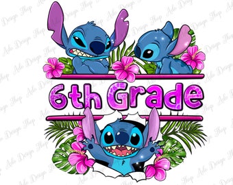 Descarga de diseño de sublimación png de sexto grado de puntada de flor, png de regreso a la escuela, png de sexto grado, png de puntada linda, descarga de diseños sublimados
