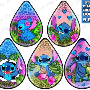 Stitch boucles d'oreilles en forme de larme png sublimation design bundle, Stitch png, boucles d'oreilles western en forme de larme png, personnage de film png, dessins à télécharger image 1