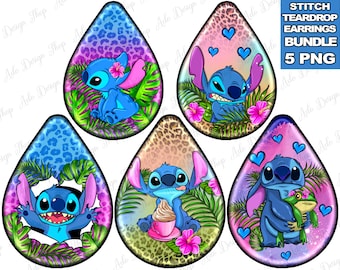 Stitch pendientes de lágrima png paquete de diseño de sublimación, Stitch png, pendientes de lágrima occidental png, personaje de película png, descarga de diseños