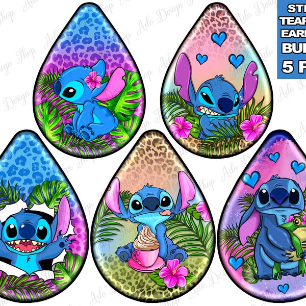 Stitch teardrop earrings png sublimation design bundle, Stitch png, western teardrop earrings png, movie character png, designs download