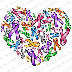 Krebs Ribbon Herz png Sublimation Design download, Cancer Awareness png, bunte Cancer Ribbon png, finden ein Heilmittel png, sublimieren download