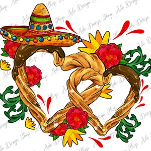 Churros With Love And Sombrero Png Sublimation Design, Spanish Churro Png, Spanish Food Png,Spanish Dessert,Mexican Street Food Png,Download