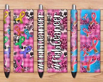 Ribbons And Fight Cancer Pen Wraps Sublimation Design, Cancer Pen Wrap Clipart, Cancer Awareness Png, Fight Cancer Png, Digital Download