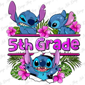 Flower Stitch 5th grade png sublimation design download, back to school png, fifth grade png, cute stitch png, sublimate designs download