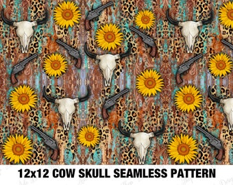 Cow Skull Sunflower Revolver Seamless Png Design, Cow Skull Seamless Png, Sunflower Seamless Png, Revolver Seamless Png, Instant Download