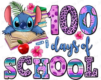 100 days of school png sublimation design download, hand drawn Stitch png, cute Stitch png,  back to school png, sublimate designs download
