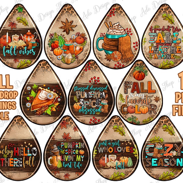 Fall teardrop earrings png sublimation design bundle, western teardrop earrings png, Autumn png, Hello Fall png, sublimate designs download