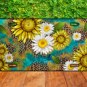 Western Daisy Licence Plate Sublimation Design, Leopard License Plate, Daisy and Sunflower License Plate, Western License Plate Png
