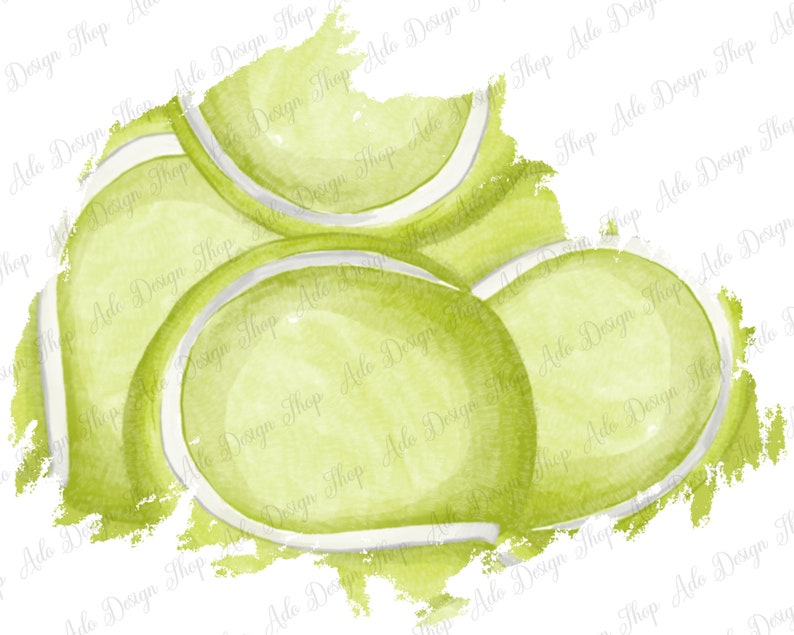 May include: A watercolor painting of a group of green tennis balls with white seams. The balls are arranged in a cluster and have a soft, textured appearance.