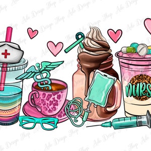 Nurse coffee cups png sublimation design download, coffee love png, Nurse png, Nursing png, sublimate designs download