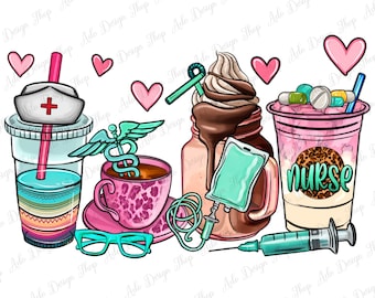 Nurse coffee cups png sublimation design download, coffee love png, Nurse png, Nursing png, sublimate designs download