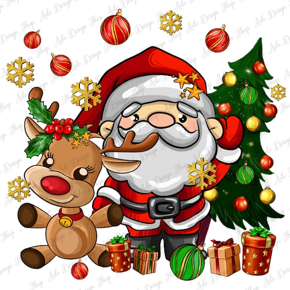 Santa and Reindeer png sublimation design download, Merry Christmas png, Happy New Year png, Reindeer png, sublimate designs download