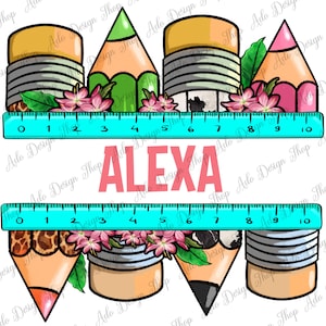 Customize Pencil name frame png sublimation design download, Teacher&#39;s Day png, back to school png, Teacher png, sublimate designs download