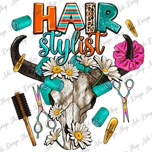 Bull skull hairstylist png sublimation design download, hair boss png, hairdresser png, hairstylist png, sublimate designs download