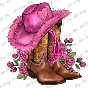 Día de San Valentín Botas Vaquera Sombrero Y Rosas Png Diseño De Sublimación, Día De San Valentín Botas Png, Día De San Valentín Occidental Png, Descargas Digitales