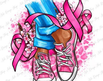 Cancer ribbon pink sneakers and flowers png, Breast Cancer png, Cancer ribbon png, find a cure png, sublimate designs download