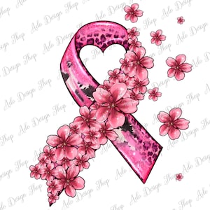 Pink Cancer Ribbon Png Sublimation Design, Pink Cancer Ribbon Png, Floral Cancer Ribbon Png, Cancer Awareness Png,Breast Cancer Png Download