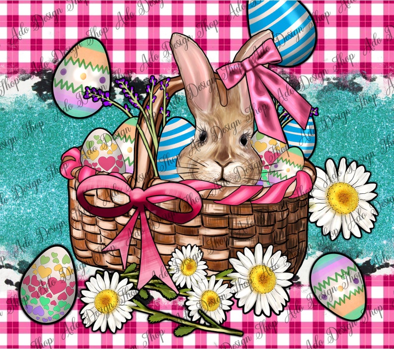 Easter Bunny in Basket With Eggs Tumbler Png Sublimation Design,20oz ...