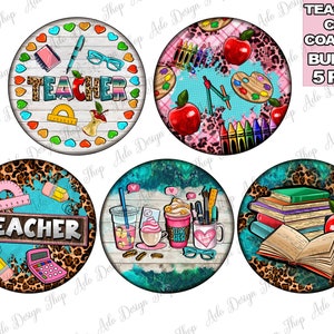 Teacher car coaster png sublimation design bundle, Teacher&#39;s Day png, School car coaster png, western car coaster png, sublimate download