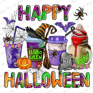 Happy Halloween coffee cups png sublimation design download, Happy Halloween png, Spooky vibes png, trick or treat png, sublimate download