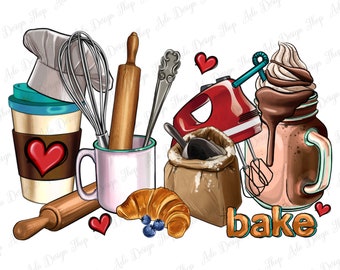 Bakery coffee cups png sublimation design download, Bakery png, Baking png, coffee love png, sublimate designs download