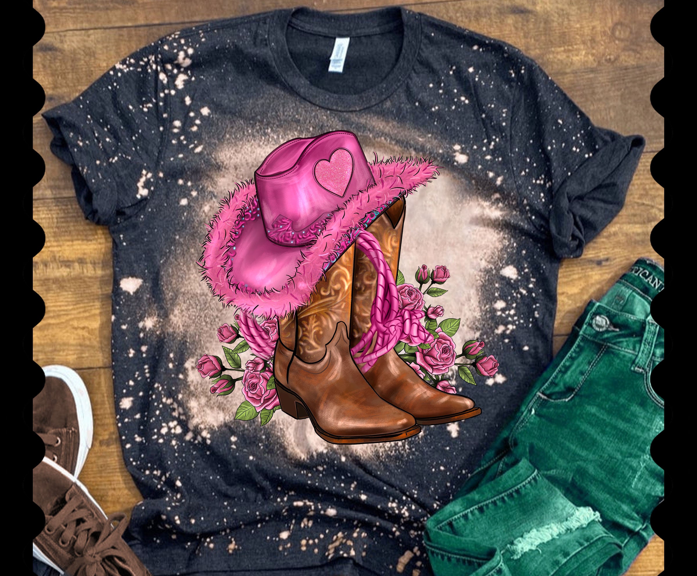 Valentine's Day Boots Cowgirl Hat and Roses Png Sublimation Design ...