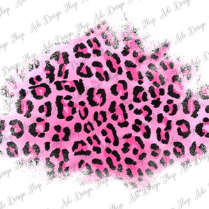 May include: Pink and black leopard print design with a watercolor effect. The print has a distressed, faded look.