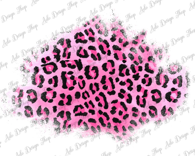 May include: Pink and black leopard print design with a watercolor effect. The print has a distressed, faded look.