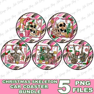 Christmas skeleton car coaster png sublimation design bundle, Christmas car coaster png, western car coaster png, sublimate designs download