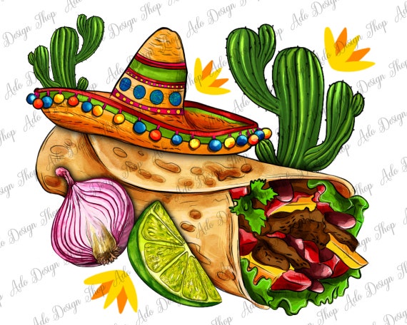 Burrito Sombrero And Union With Cactus Png Sublimation Design, Mexican  Burrito Png,Mexican Food Png,Mexican Street Food Png,Instant Download