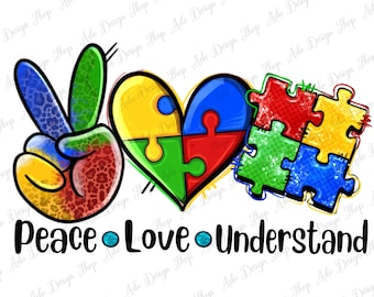 Peace love cure png sublimation design download, Autism Awareness png, Autism puzzle heart png, Autism png, sublimate download
