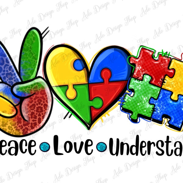 Peace love cure png sublimation design download, Autism Awareness png, Autism puzzle heart png, Autism png, sublimate download