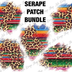 May include: Five digital scrapbook paper designs featuring a colorful serape pattern with leopard print overlay. The designs are distressed and have a vintage look.