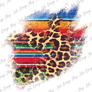 May include: A colorful, distressed, striped pattern with a leopard print overlay. The pattern is reminiscent of a traditional Mexican blanket.