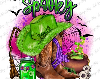 Spooky Cowgirl hat and Halloween png sublimation design download, Happy Halloween png, spooky season png, Cowgirl png, designs download