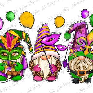 Mardi Gras Gnomies Png Sublimation Design, Mardi Gras Png, Fleur De Lis Clipart, Mardi Gras Gnomies Png, Gnome Png, Digital Download