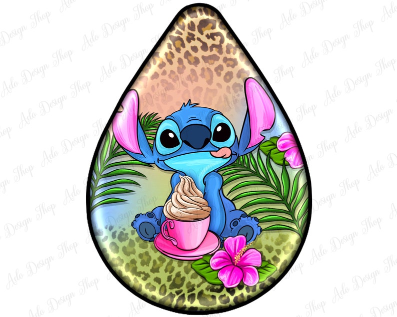 Stitch boucles d'oreilles en forme de larme png sublimation design bundle, Stitch png, boucles d'oreilles western en forme de larme png, personnage de film png, dessins à télécharger image 4