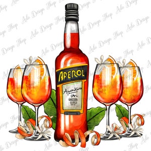 Aperol Spritz cocktail bicchieri e bottiglie con fiori png sublimazione design,Aperol Spritz cocktail png,Aperol spritz png,Digital Download