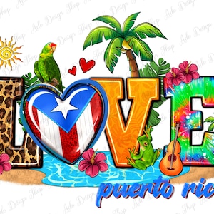 Love Puerto Rico png sublimation design download, Puerto Rico flag png, palm trees png, Summer vibes png, sublimate designs download