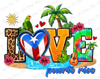 Love Puerto Rico png sublimation design download, Puerto Rico flag png, palm trees png, Summer vibes png, sublimate designs download