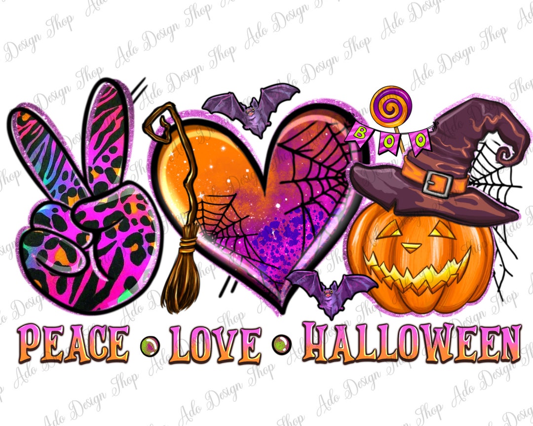 Peace Love Halloween Png Sublimation Design Download, Happy Halloween ...