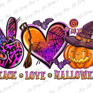 Peace love Halloween png sublimation design download, Happy Halloween png, spooky vibes png, spooky season png, sublimate designs download