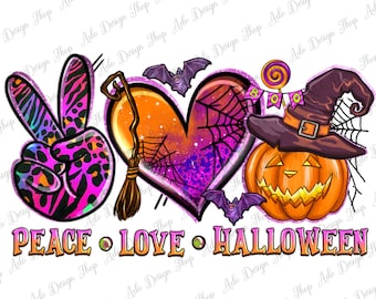 Frieden Liebe Halloween png Sublimation Design download, Happy Halloween png, spooky vibes png, spooky Jahreszeit png, sublimieren designs download