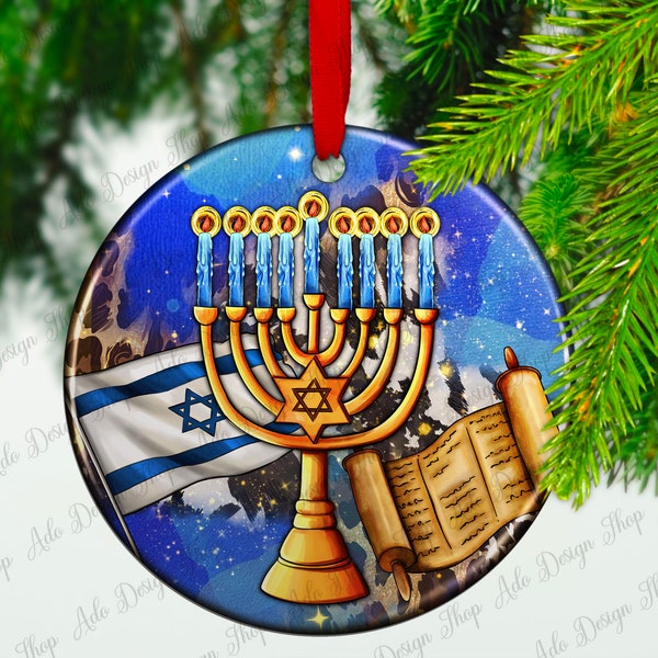 Hanukkah Candle And Israel Flag Ornament Png Sublimation Design, Happy Hanukkah Png, Hanukkah Candle Ornament Png, Hanukkah Clipart Download