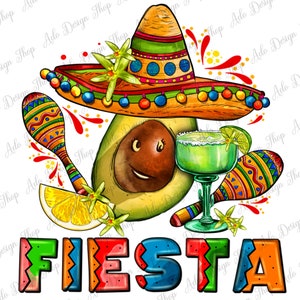 Fiesta With Avocado And Sombrero Png Sublimation Design, Fiesta Sombrero Png, Mexican Margarita Png, Mexican Fiesta Png, Instant Download