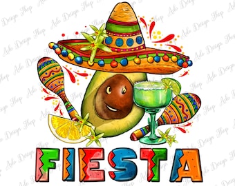 Fiesta With Avocado And Sombrero Png Sublimation Design, Fiesta Sombrero Png, Mexican Margarita Png, Mexican Fiesta Png, Instant Download