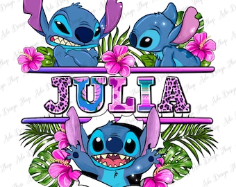Personalized Name floral Stitch png sublimation design download, custom name Stitch png, cute Stitch png, Get your name personalized