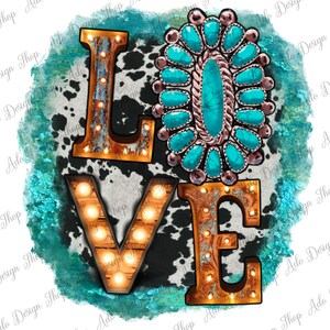 Western Gemstone Love Png, Fondo de piel de vaca, Western Letter Png, Cowhide Love Png, Gemstone Clipart, Diseño de sublimación Png, Descarga instantánea